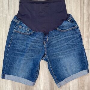 Maternity Denim Bermuda Shorts in Dark Blue